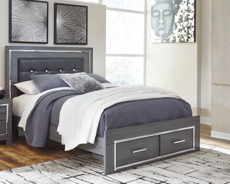 Lodanna Gray Queen Panel Bed w/ LED & 2 Storage Drawers - Ornate Home