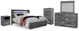 Baystorm Gray King Panel Storage Bed, Dresser, Mirror, Chest and Nightstand