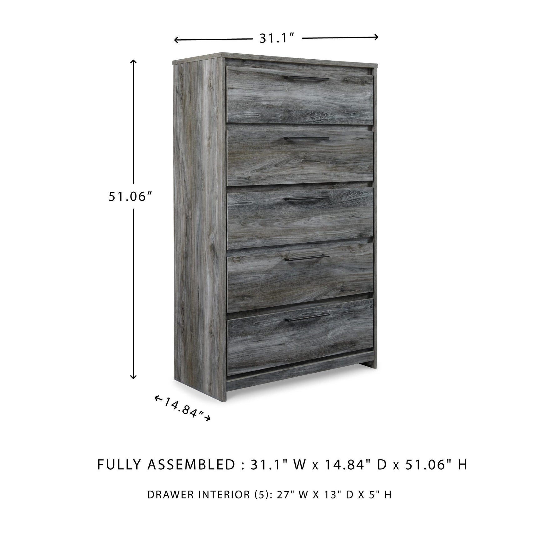 Baystorm Gray King Panel Storage Bed, Dresser, Mirror, Chest and Nightstand