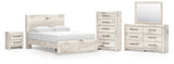 Lawroy Light Natural Queen Panel Storage Bed, Dresser, Mirror, Chest and Nightstand