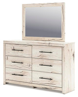 Lawroy Light Natural Queen Panel Storage Bed, Dresser, Mirror, Chest and Nightstand