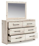 Lawroy Light Natural Queen Panel Storage Bed, Dresser, Mirror, Chest and Nightstand
