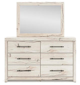 Lawroy Light Natural Queen Panel Storage Bed, Dresser, Mirror, Chest and Nightstand