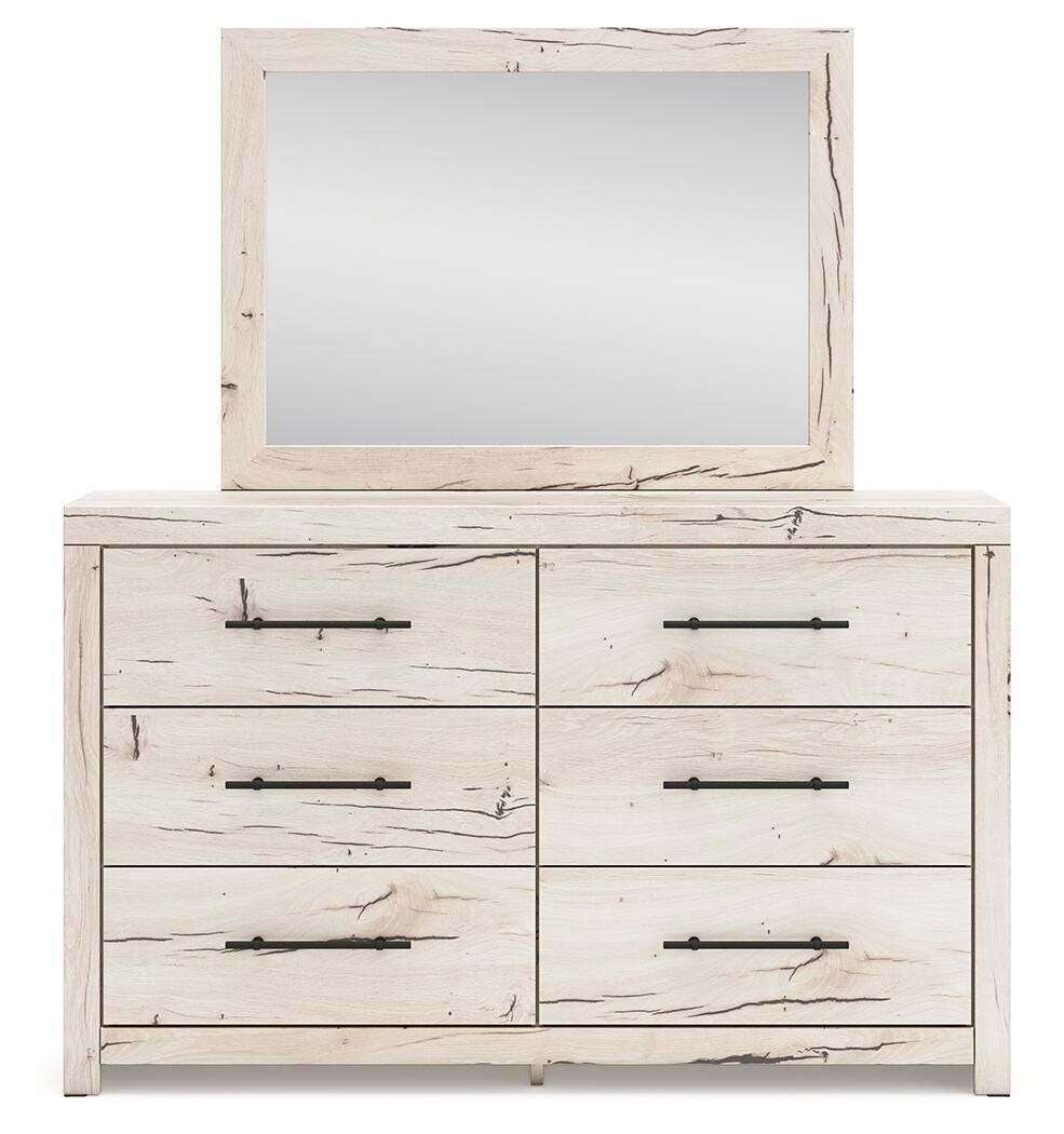 Lawroy Light Natural Queen Panel Storage Bed, Dresser, Mirror, Chest and Nightstand