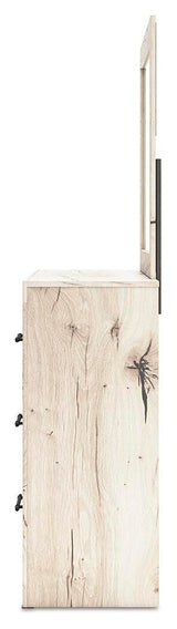 Lawroy Light Natural Queen Panel Storage Bed, Dresser, Mirror, Chest and Nightstand