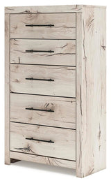 Lawroy Light Natural Queen Panel Storage Bed, Dresser, Mirror, Chest and Nightstand