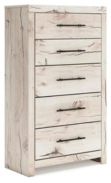 Lawroy Light Natural Queen Panel Storage Bed, Dresser, Mirror, Chest and Nightstand