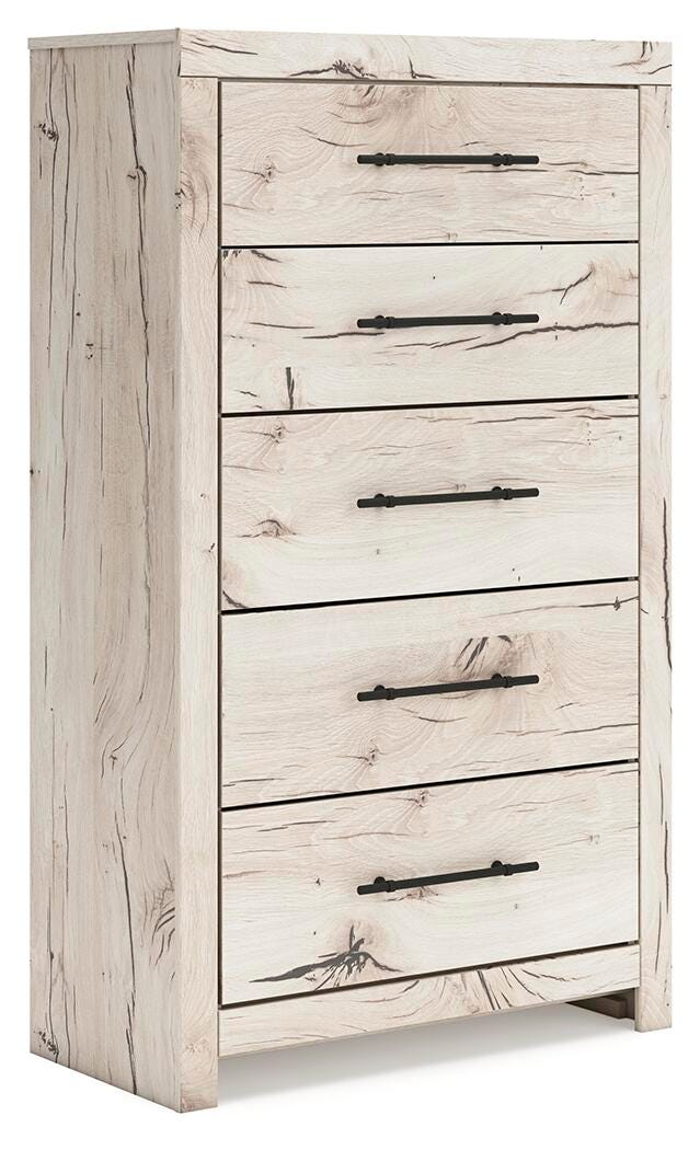 Lawroy Light Natural Queen Panel Storage Bed, Dresser, Mirror, Chest and Nightstand