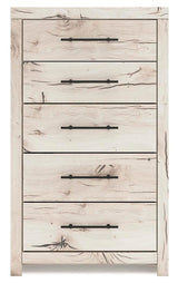 Lawroy Light Natural Queen Panel Storage Bed, Dresser, Mirror, Chest and Nightstand