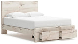 Lawroy Light Natural Queen Panel Storage Bed, Dresser, Mirror, Chest and Nightstand