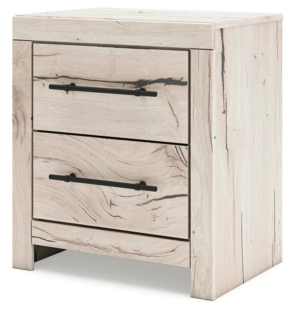 Lawroy Light Natural Queen Panel Storage Bed, Dresser, Mirror, Chest and Nightstand