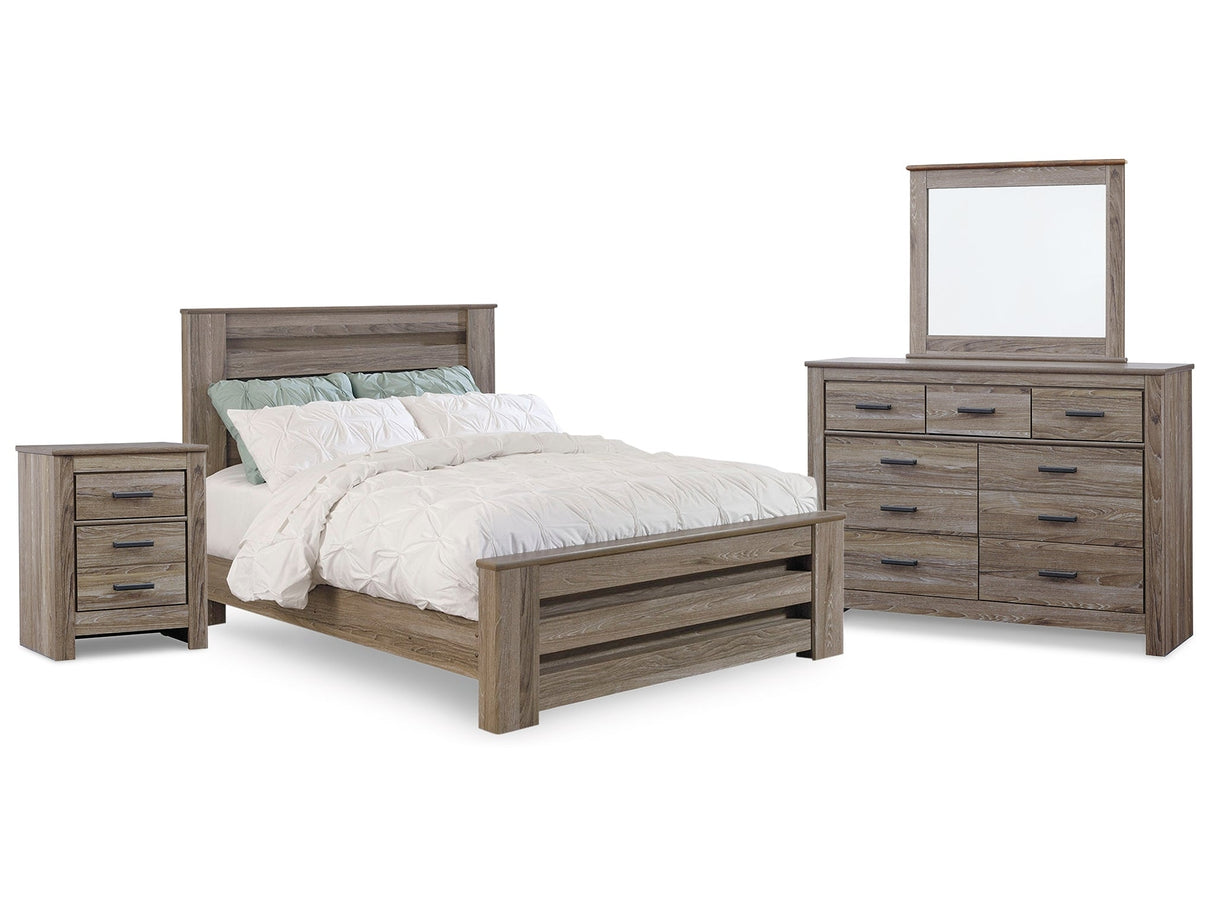 Zelen Gray Queen Panel Bedroom Set with Dresser, Mirror and Nightstand - Ornate Home