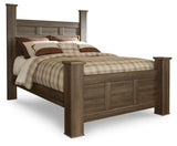 Juararo Dark Brown Queen Poster Bed, and 2 Nightstands