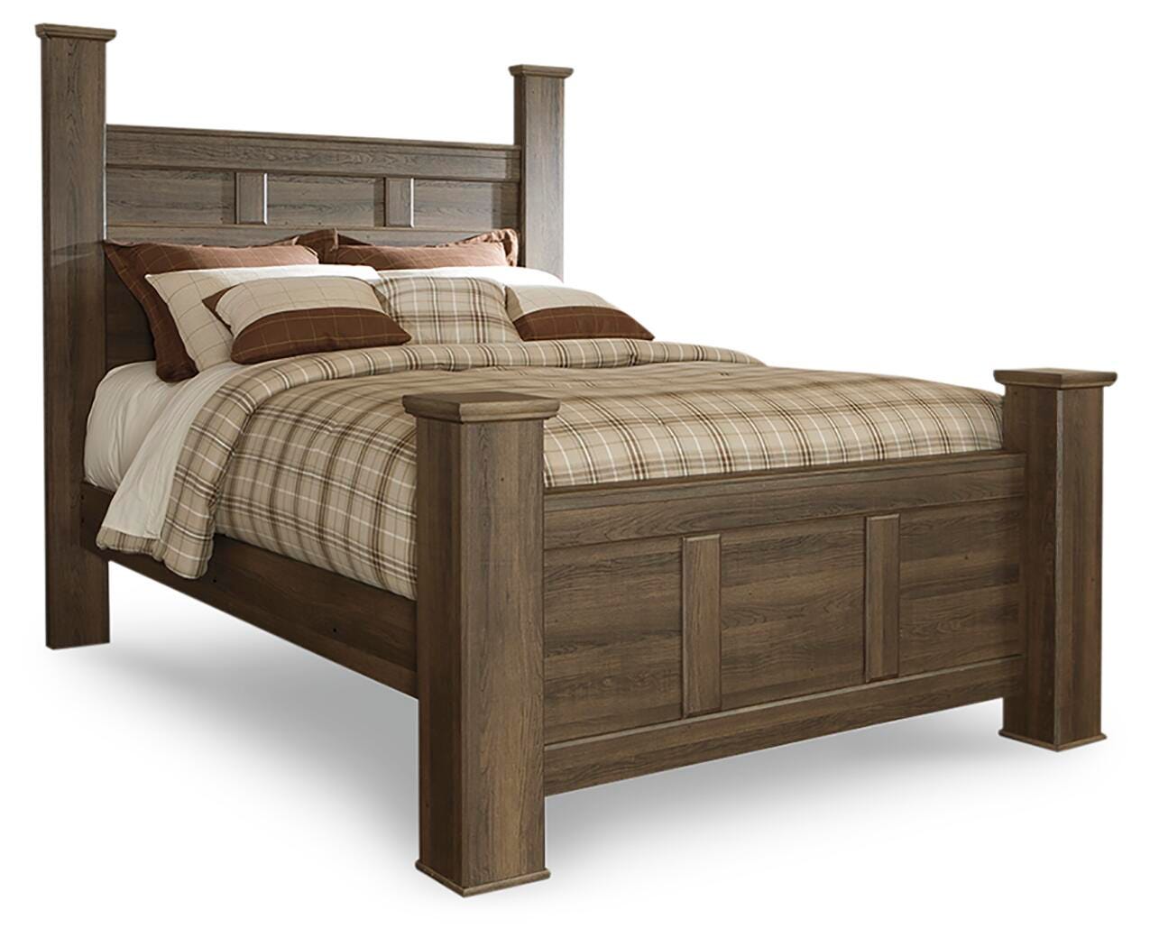 Juararo Dark Brown Queen Poster Bed, and 2 Nightstands