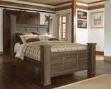 Juararo Dark Brown Queen Poster Bed, and 2 Nightstands