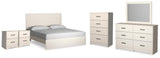 Stelsie White King Panel Bed, Dresser, Mirror, Chest and 2 Nightstands (Online Special Price)