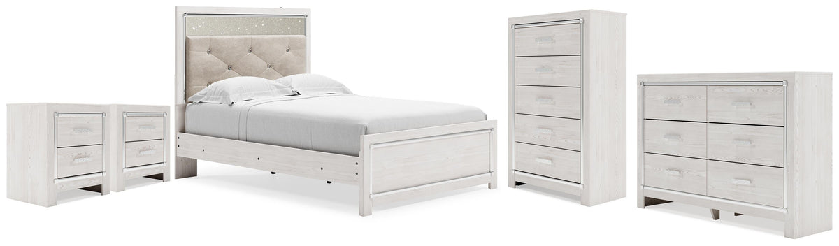 Altyra White Full Panel Bed, Dresser, Chest and 2 Nightstands