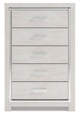 Altyra White Full Panel Bed, Dresser, Chest and 2 Nightstands