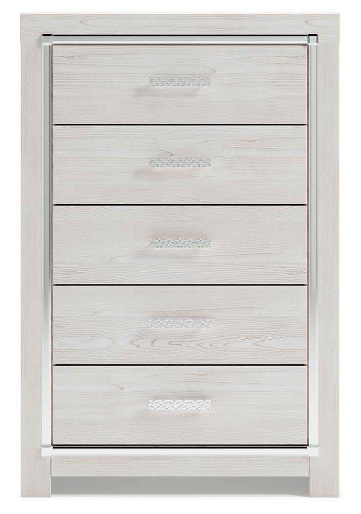 Altyra White Full Panel Bed, Dresser, Chest and 2 Nightstands