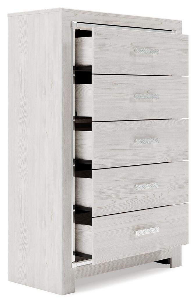 Altyra White Full Panel Bed, Dresser, Chest and 2 Nightstands