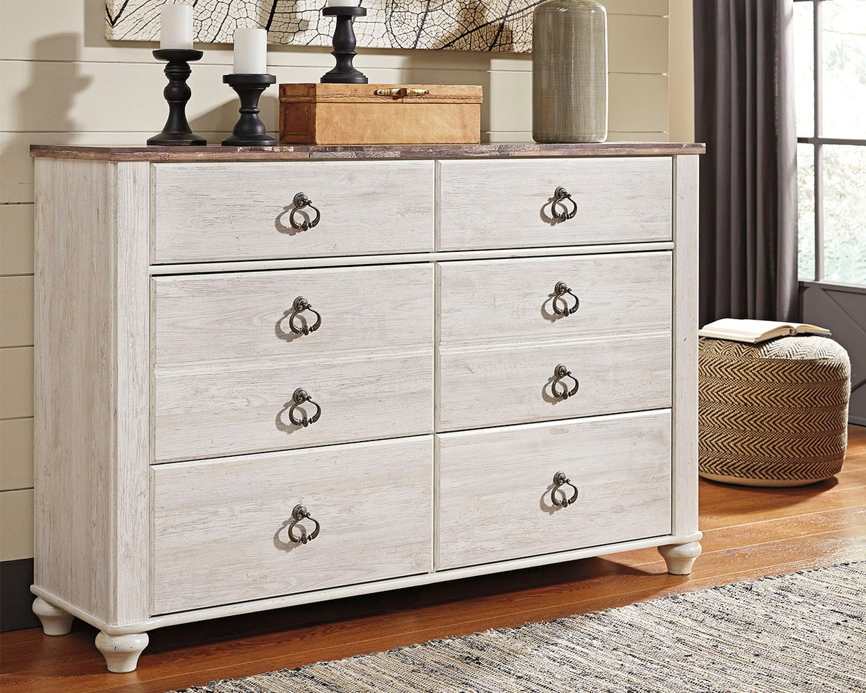 Willowton Whitewash Twin Panel Bedroom Set with Dresser - Ornate Home