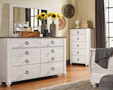 Willowton Whitewash Full Panel Bedroom Set with Dresser and Mirror - Ornate Home