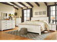 Willowton Whitewash King Panel Bedroom Set with Dresser, Mirror, Chest and 2 Nightstands - Ornate Home