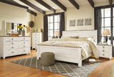 Willowton Whitewash King Panel Bedroom Set with Dresser, Mirror, and Nightstand - Ornate Home