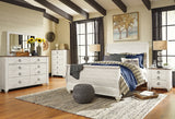 Willowton Whitewash Queen Sleigh Bedroom Set with 2 Dressers, Mirror, Chest and 2 Nightstands - Ornate Home