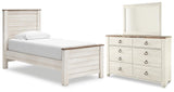 Willowton Whitewash Twin Panel Bed, Dresser and Mirror (Online Special Price)