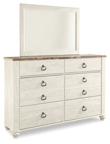 Willowton Whitewash Full Panel Bedroom Set with Storage, Dresser and Mirror - Ornate Home