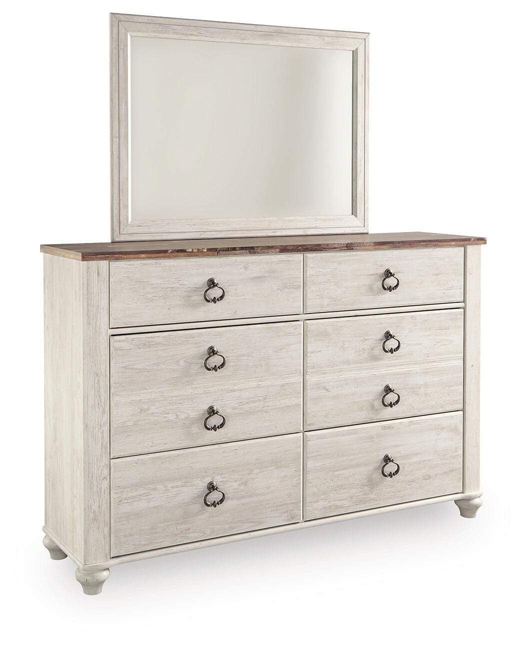 Willowton Whitewash Twin Panel Bed, Dresser and Mirror (Online Special Price)