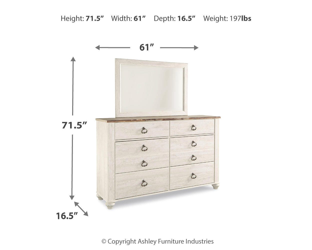 Willowton Whitewash Twin Panel Bed, Dresser and Mirror (Online Special Price)