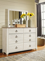 Willowton Whitewash King Panel Bedroom Set with Dresser, Mirror, and Nightstand - Ornate Home