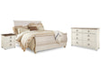 Willowton Whitewash King Sleigh Bedroom Set with Dresser and Nightstand - Ornate Home