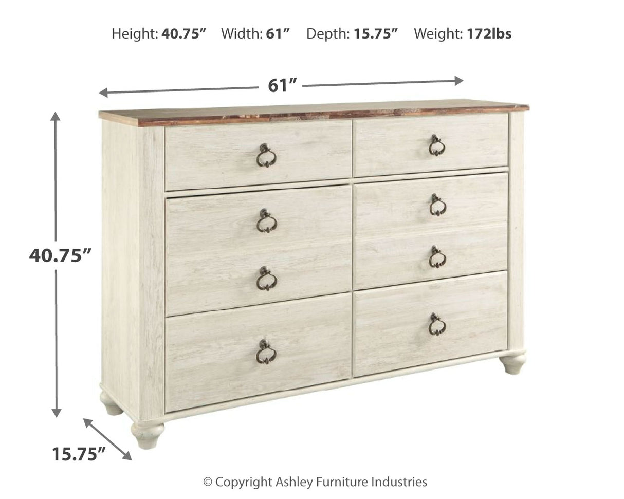 Willowton Whitewash Twin Panel Bedroom Set with Dresser - Ornate Home