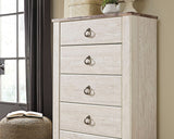 Willowton Whitewash Queen Sleigh Bedroom Set with 2 Dressers, Mirror, Chest and 2 Nightstands - Ornate Home