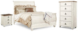 Willowton Whitewash Queen Sleigh Bed, Chest and Nightstand