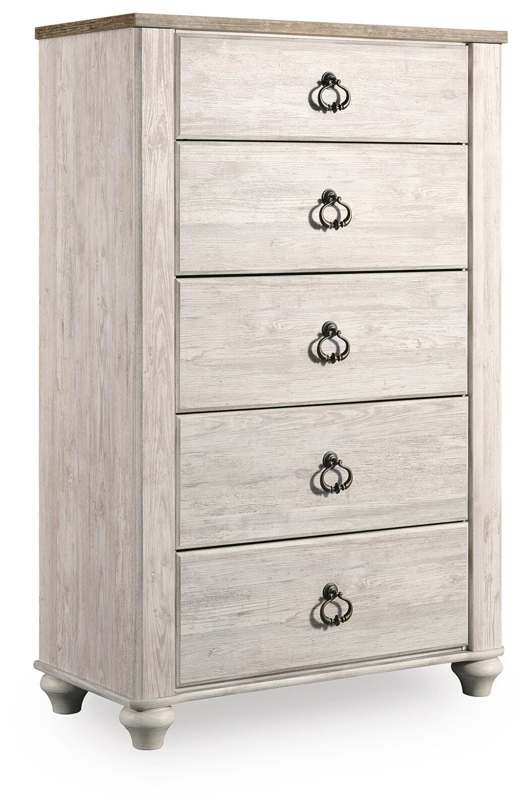 Willowton Whitewash Queen Sleigh Bed, Chest and Nightstand