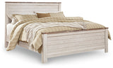 Willowton Whitewash King Panel Bedroom Set with Dresser, Mirror, Chest and 2 Nightstands - Ornate Home