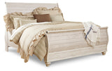 Willowton Whitewash King Sleigh Bedroom Set with Dresser, Mirror, Chest and 2 Nightstands - Ornate Home