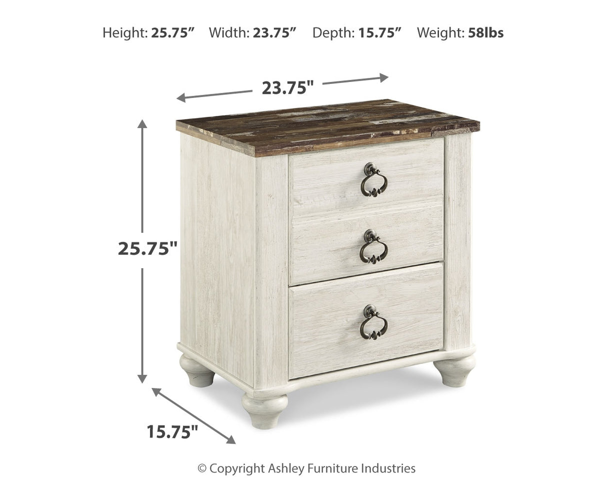 Willowton Whitewash King Panel Bedroom Set with Dresser, Mirror, Chest and 2 Nightstands - Ornate Home