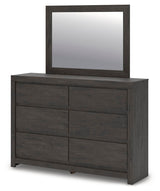 Fraluna Charcoal Queen Panel Bed, Dresser, Mirror, and Nightstand