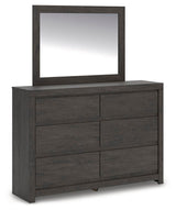 Fraluna Charcoal Queen Panel Bed, Dresser, Mirror, and Nightstand