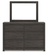 Fraluna Charcoal Queen Panel Bed, Dresser, Mirror, and Nightstand