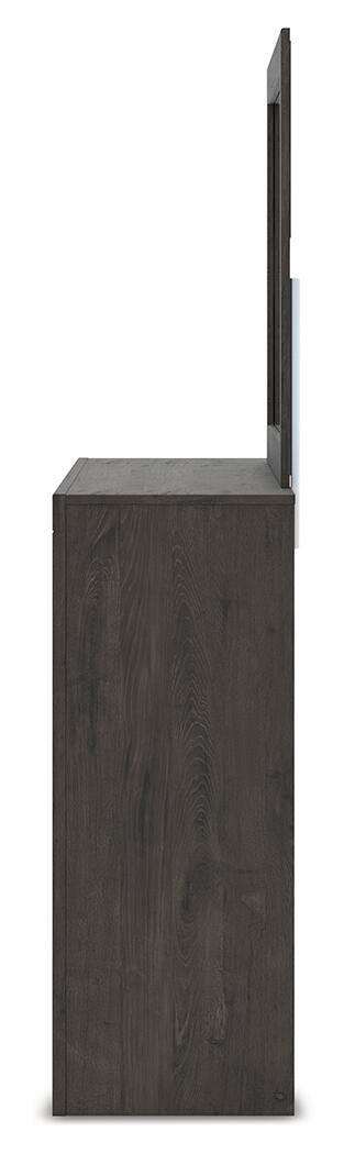 Fraluna Charcoal Queen Panel Bed, Dresser, Mirror, and Nightstand