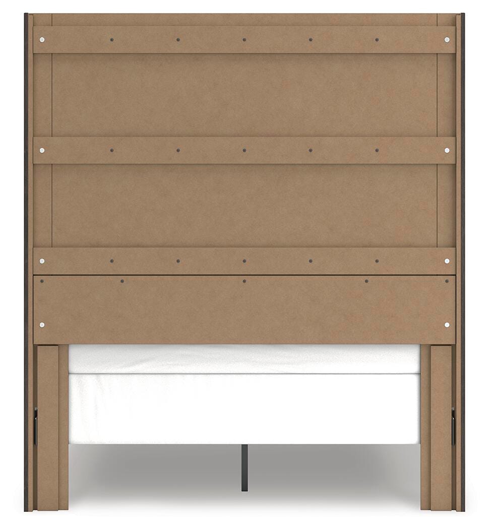 Fraluna Charcoal Queen Panel Bed, Dresser, Mirror, and Nightstand