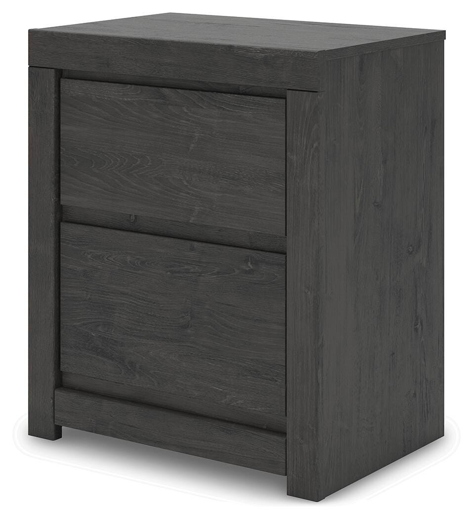 Fraluna Charcoal Queen Panel Bed, Dresser, Mirror, and Nightstand