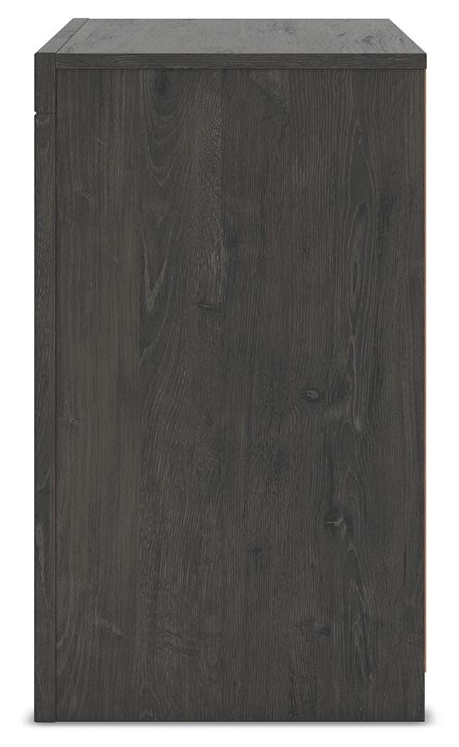 Fraluna Charcoal Queen Panel Bed, Dresser, Mirror, and Nightstand