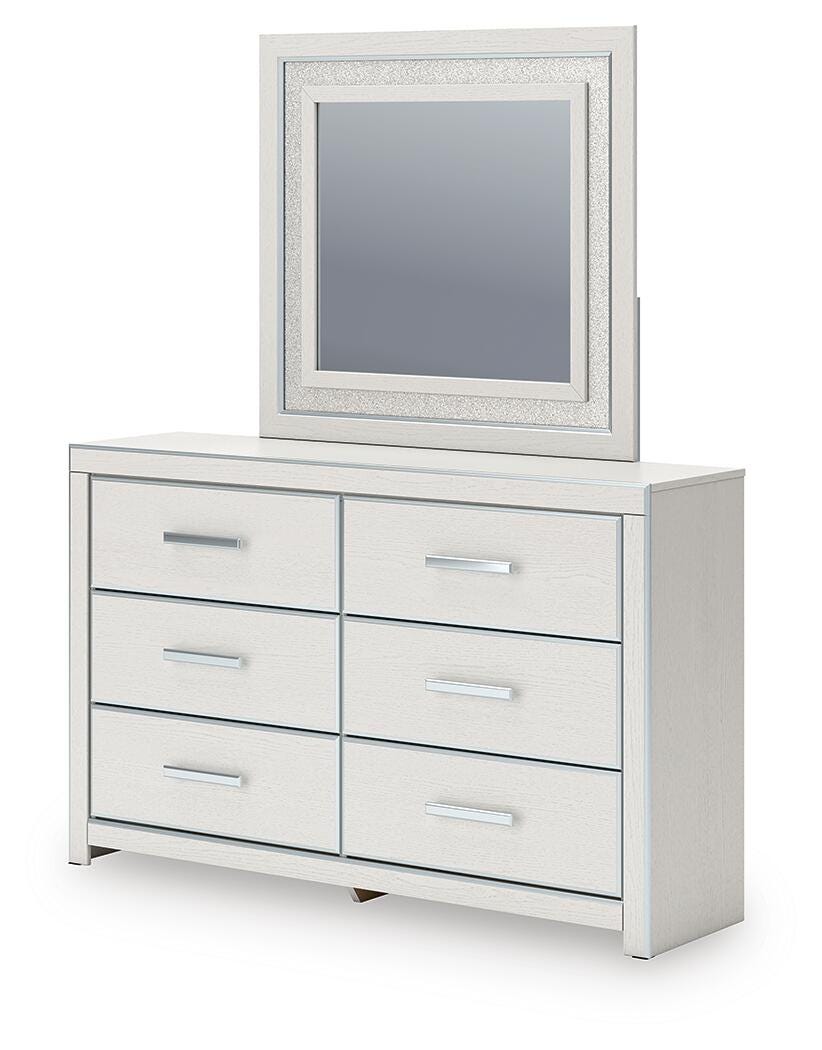 Zuraleus White King Upholstered Panel Bed, Dresser, Mirror and Nightstand (Online Special Price)